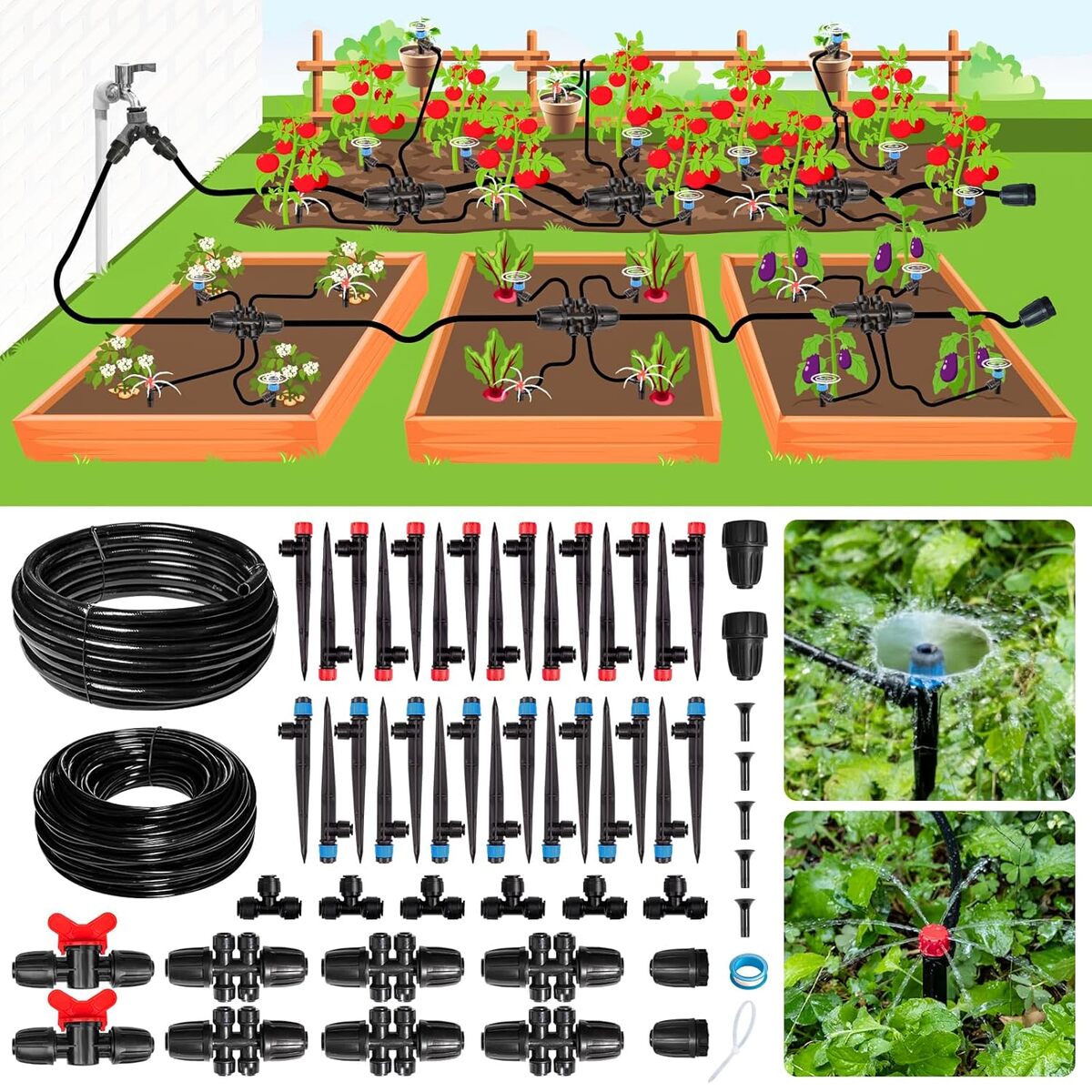 Test du kit d'irrigation goutte à goutte 70 m pour serre et jardin