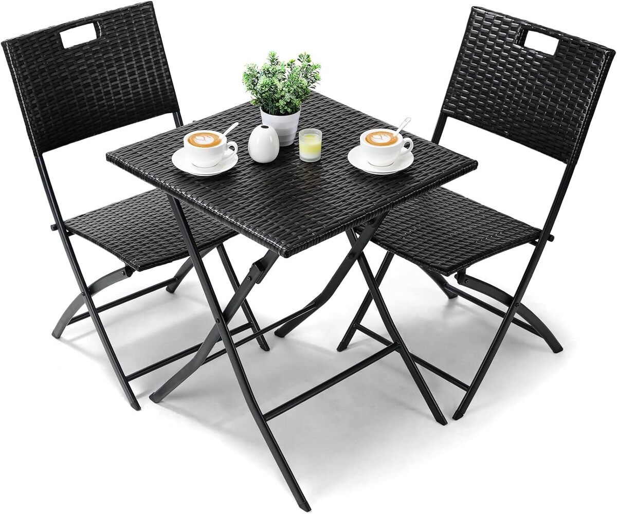 Avis : ensemble balcon pliable en rotin noir