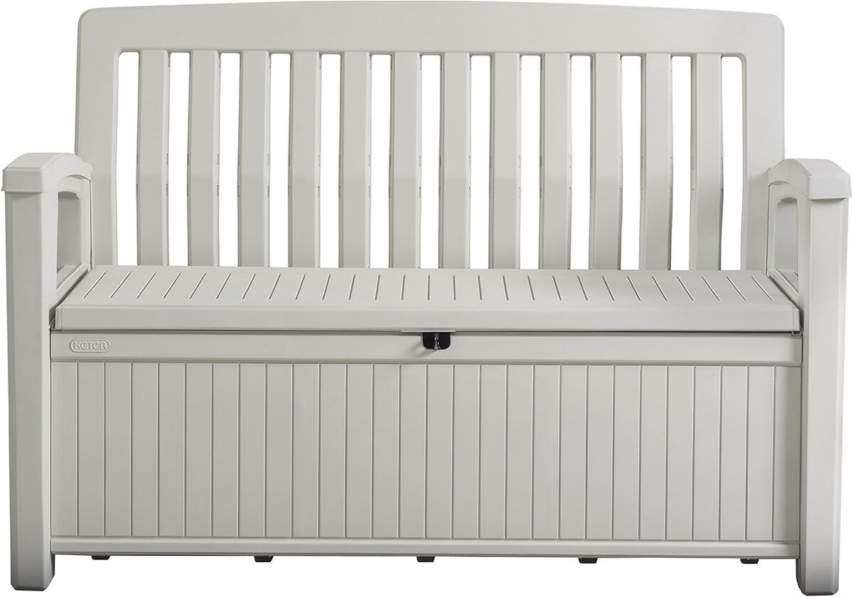 Test : banc-coffre Keter Patio Bench, 227 L, blanc