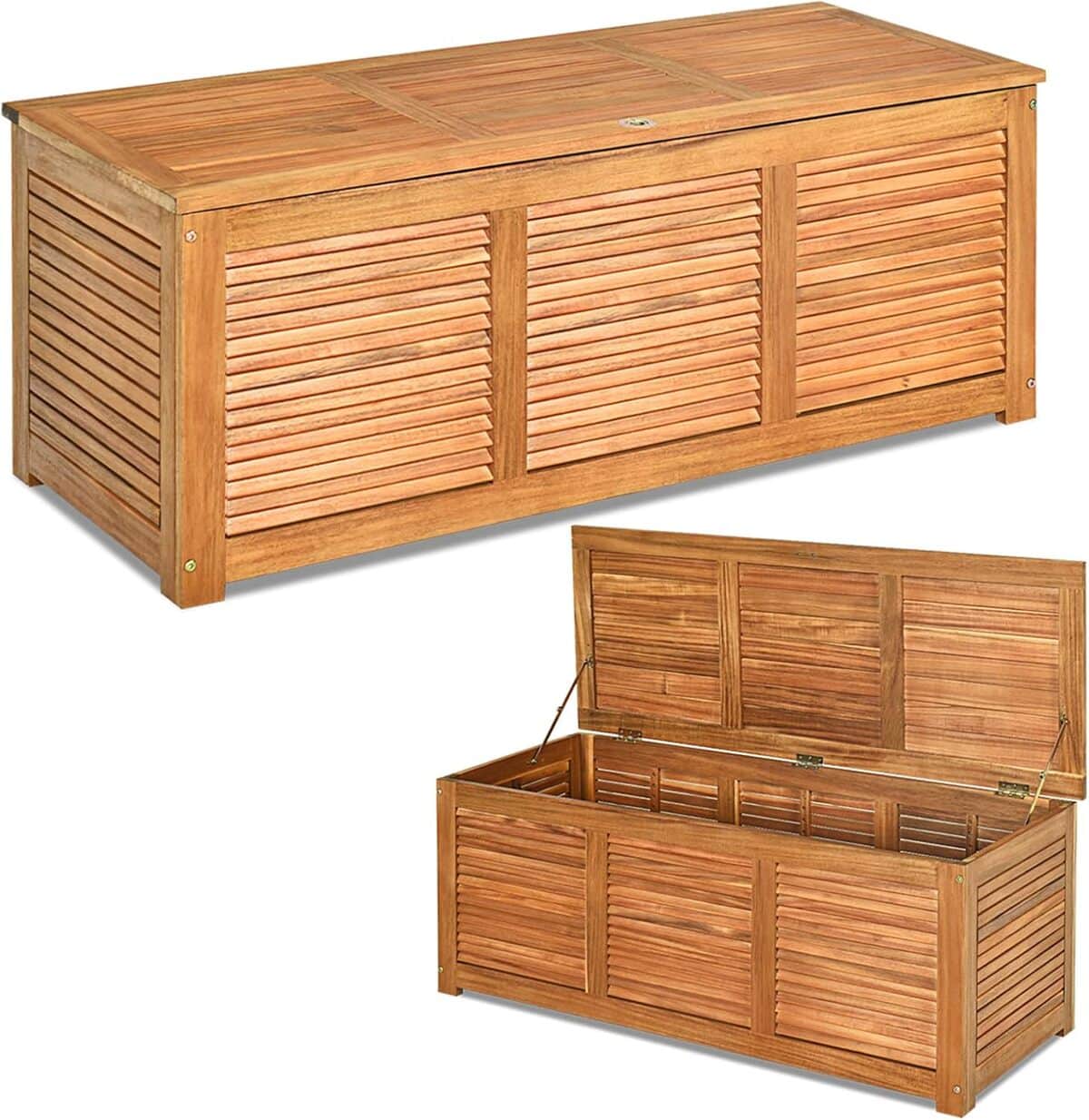 Test : coffre de rangement en bois d’acacia Costway, banc extérieur polyvalent