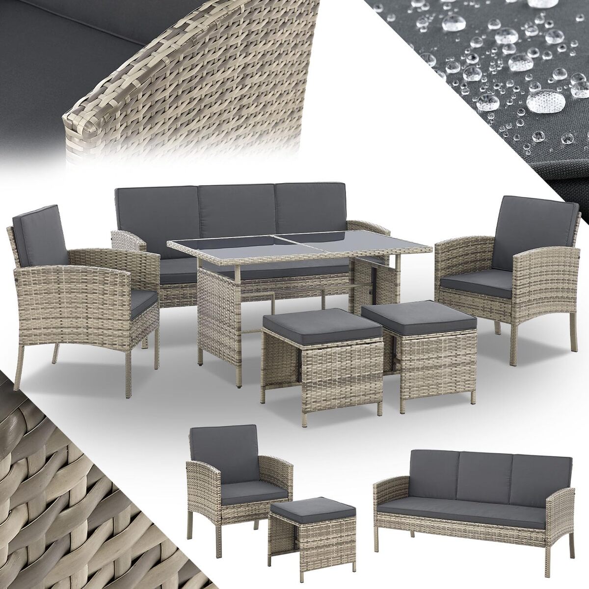 Test du salon de jardin Turin 6 pièces de Juskys : confort et style en extérieur