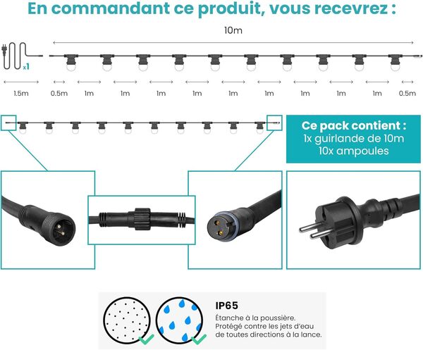 SKYLANTERN® Guirlande Guinguette 10M Blanc IP65 - Guirlande Electrique Exterieur 10 Bulbes Blanc - Guirlande Guinguette Exterieur Decoration Romantique, Chic, Déco pour Jardin et Patio
