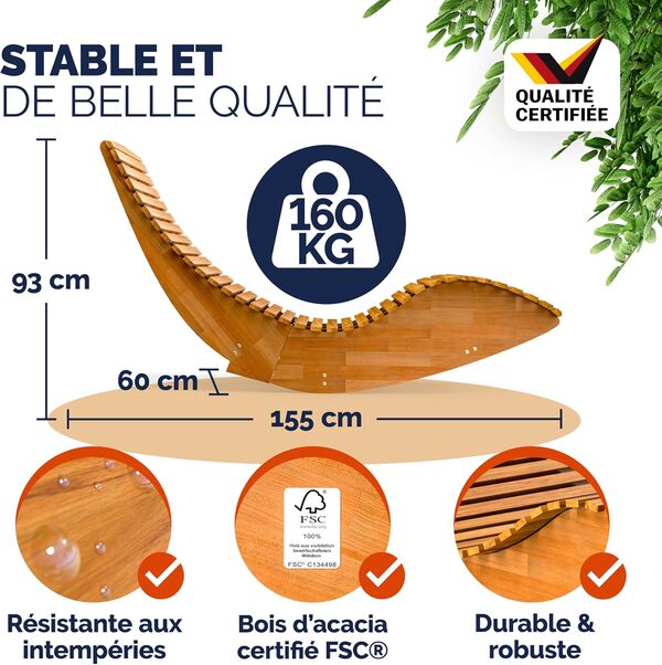 Casaria® 2X Chaise Longue à Bascule Pliable en Bois d'acacia certifié FSC Transat Ergonomique Bain de Soleil Jardin Sauna
