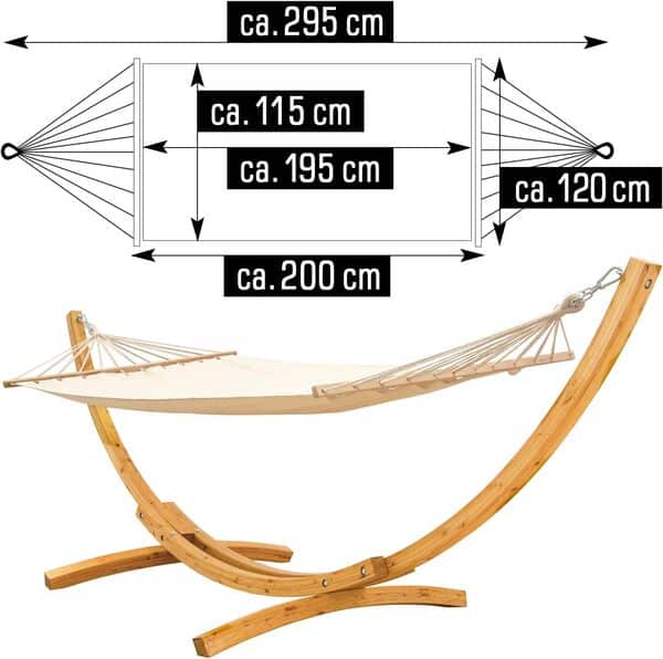 AMANKA Hamac XXL avec Support en Bois Naturel Chaise Longue Suspendue pour Jardin Beige