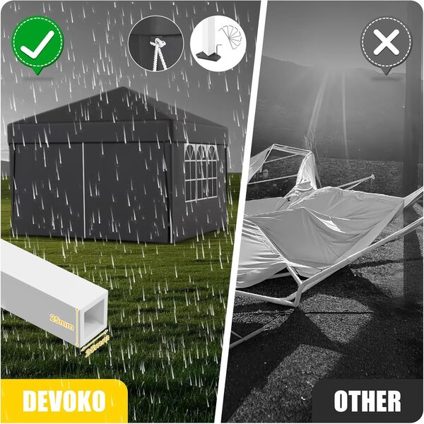 Devoko Tonnelle Pliante 3x3 Imperméable,Tonnelle de Jardin Exterieur,Tonelle pour Camping,Festival, Plage,Barnum Pliant Protection UV 50+,Réglable en Hauteur en 3 Parties,Gris