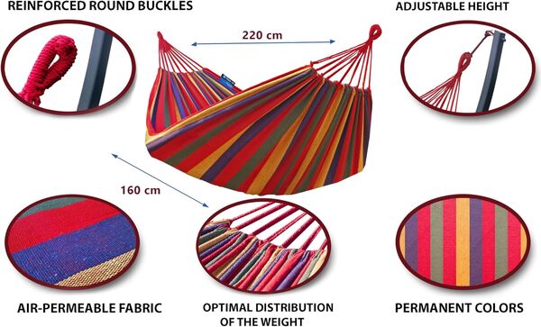 Potenza® Hamac avec Support Métal pour 2 Personnes - Démontable - Charge Max 220 kg - Double XXL - Plus de Stabilité - Support Graphite - Rouge