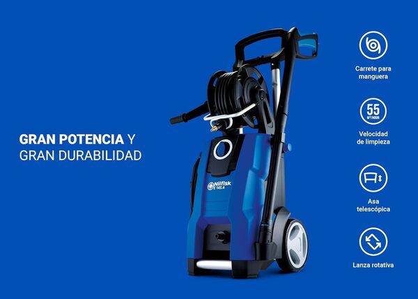 Nilfisk E 145.4 Nettoyeur Haute Pression + Nettoyeur de Sols et Murs + Brosse Rotative - Nettoyeur pour Le Jardin, Terrase, Vitres et Voiture (2100 W), Bleu