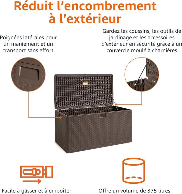 Amazon Basics Coffre de rangement pour l'extérieur, 375 L, Marron