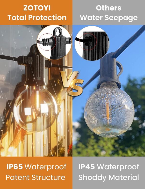 ZOTOYI Guirlande Lumineuse Exterieure 60M Guirlande Guinguette Extérieur avec G40 100+4 Économie d'énergie Led Ampoules Etanche IP65 Imperméable Guirlande Lumineuse Exterieur Décoration Blanc Chaud [Classe énergétique F]