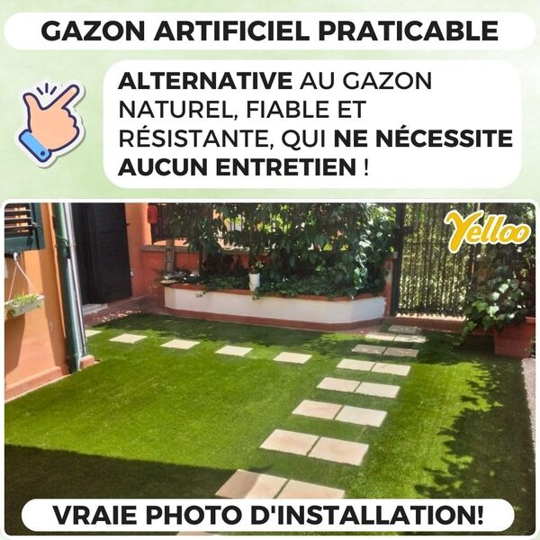 Yelloo - Gazon Synthétique Exterieur (40 mm 2x10m) Pelouse Synthetique Exterieur, Faux Gazon pour Balcon, Terrasse, Herbe Synthetique Exterieur, Tapis Gazon Artificiel, Rouleau Fausse Herbe Exterieur