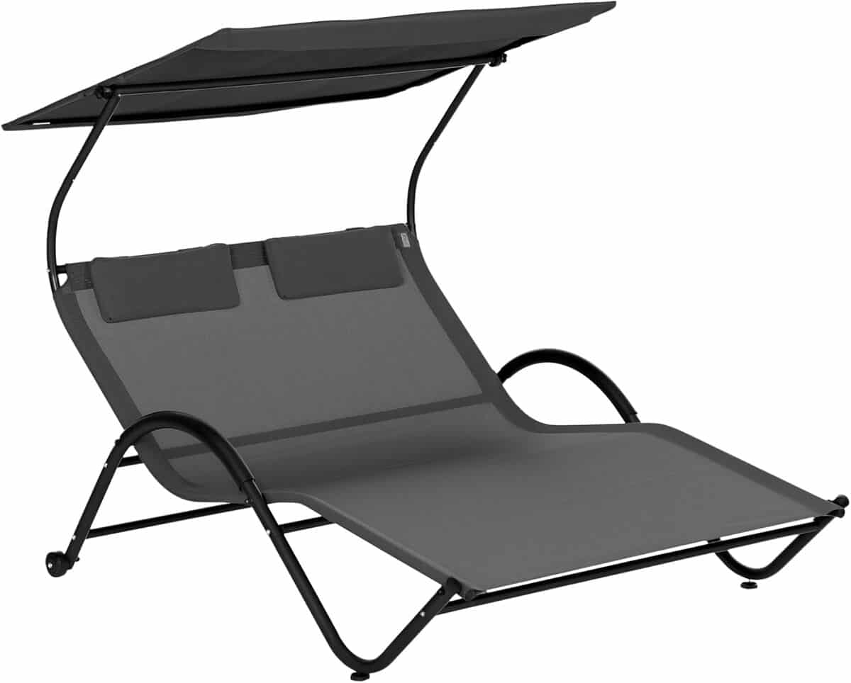 Test : bain de soleil 2 places Outsunny avec toit réglable et roulettes