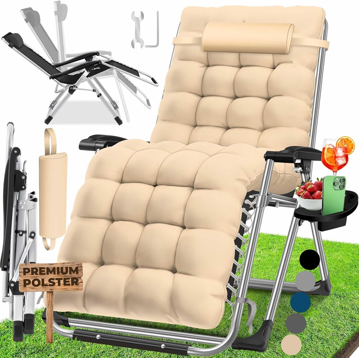 Test de la chaise longue KESSER® avec coussin XXL et porte-boisson