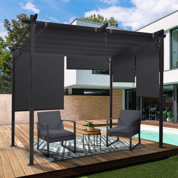 IDMarket - Pergola édition spéciale Toit rétractable 3x3 M et 4 Stores Gris Anthracite
