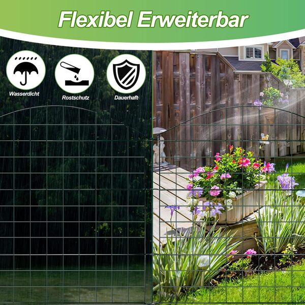 Ansobea Kit complet de clôture pour étang - Avec 10 éléments de clôture et 12 barres de fixation - Clôture de jardin en métal - Vert