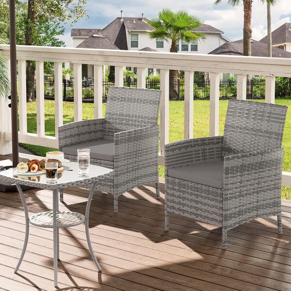UDPATIO Salon de Jardin Exterieur 2 Fauteuils avec Coussin et 1 Table Basse en Verre trempém, Canapé de Jardin en rotin pour Le Jardin et la terrasse, Gris