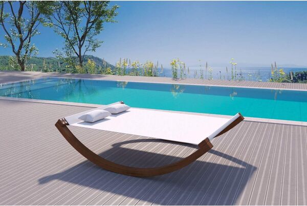 CONCEPT USINE | Hamac 2 Places à Bascule | Design AMADORA Bois & Beige | Transat pour 2 Personnes | Confortable & Résistant | Lit de Jardin en Bois en Mélèze | Idéal pour Un Bain de Soleil Relaxant