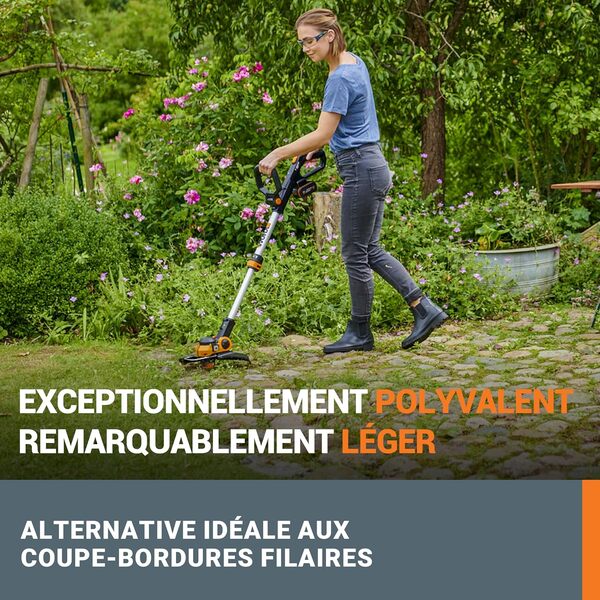 WORX 20V Coupe-Bordures et Dresse-Bordures sans Fil WG163E.3, PowerShare, Diamètre de Coupe 30 cm, Tête Inclinable à 90°, Poignée et Manche Réglables, 2 Batteries 2Ah et 1 Chargeur Inclus