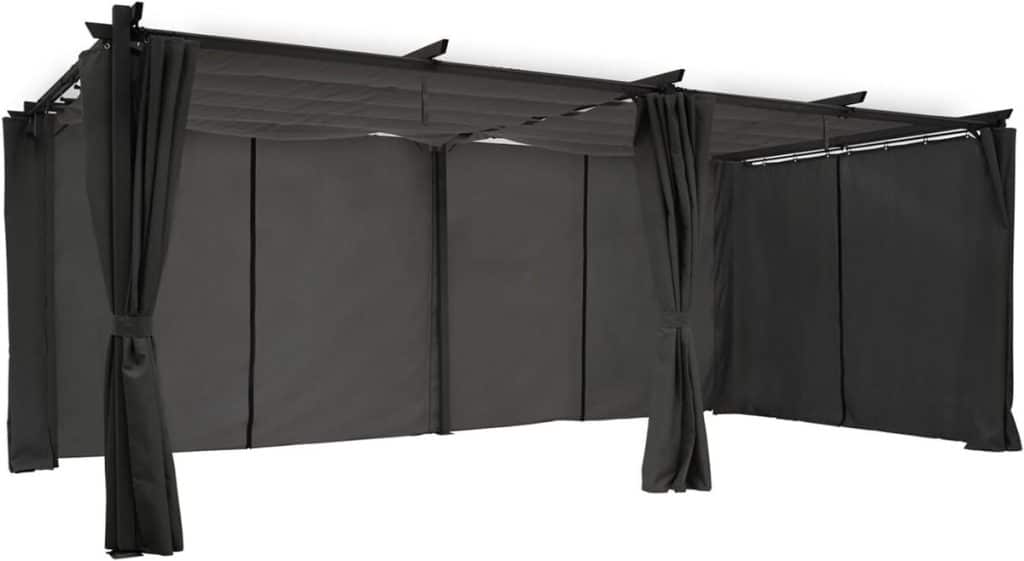 Test de la pergola IDMarket : toit rétractable et rideaux anthracite