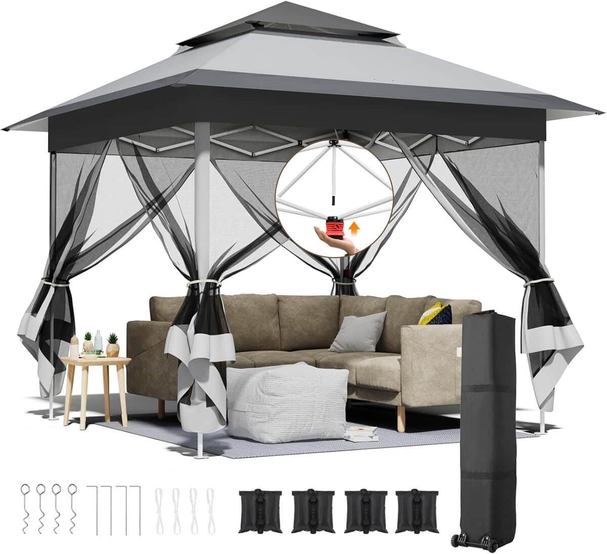 Test de la tonnelle pliante One Push 3, 3 x 3, 3 m avec moustiquaires