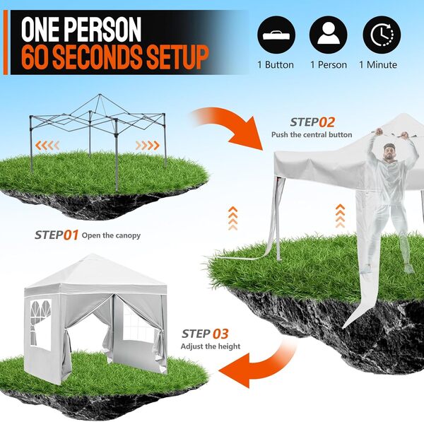 Tonnelle pop-up avec parois latérales amovibles, cadre robuste, protection résistante aux intempéries, idéale pour les événements en plein air, les fêtes et les marchés (blanc)