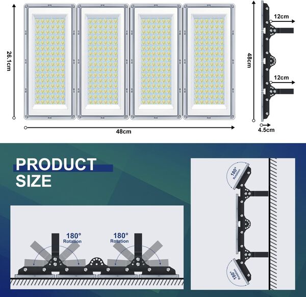YIQIBRO Projecteur LED Extérieur 400W 2 Pièce, 40000LM 6500K 4 en 1 Spot Extérieur IP67 Étanche, 85-265V Lampe LED avec Transformateur,Eclairage de Sécurité pour Jardin Terrasse Garage Usine Stade [Classe énergétique F]