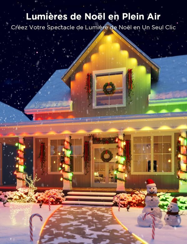 Guirlande LED Extérieure Permanente 15 M - 16M Couleurs, RGBIC, Contrôle APP/télécommande, Compatible Alexa, IP67, Idéale Pour Noël Et Décorations
