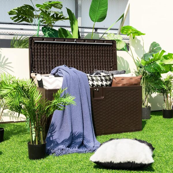 COSTWAY Coffre de Rangement Extérieure en HDPE 276L, Boîte de Rangement avec Couvercle Verrouillable, pour Ranger des Oreillers Outils Jouet Accessoires (114 x 54 x 56 cm)