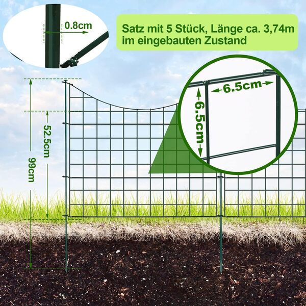 Clôture d'étang Clôture de jardin, 33 pièces Set Clôture de camping, Clôture d'étang Clôture enfichable Grille métallique - 15 éléments de clôture 18 tiges de fixation (arc inférieur)