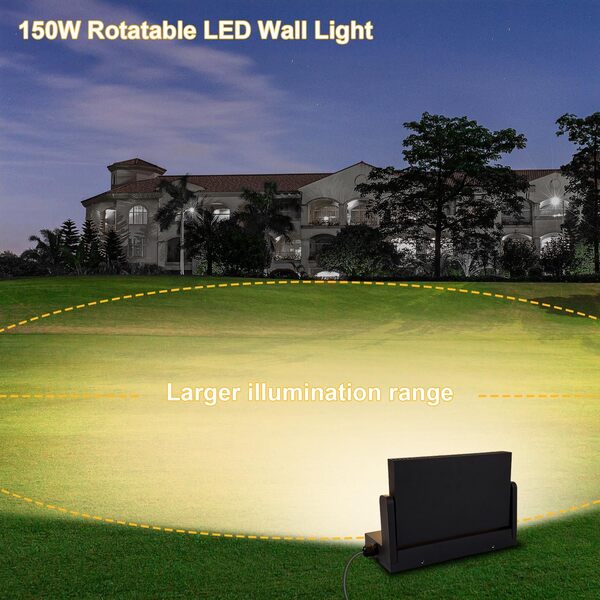 ledmo 150W Applique LED Extérieur Puissant 17000LM, Projecteur Exterieur Noir 3000K, IP65 Etanche Eclairage Exterieur avec Panneau LED Pivotant à 360° pour Atelier,Garage,Terrasse [Classe énergétique F]