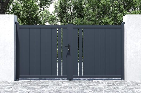 Portail Battant GIONA 3x1,40m Aluminium Gris Anthracite – Design Semi-Ajouré Élégant – Robuste Résistant Intempéries Anti-Corrosion – Clôture Jardin Sécurisée – Montage Facile 300x140cm