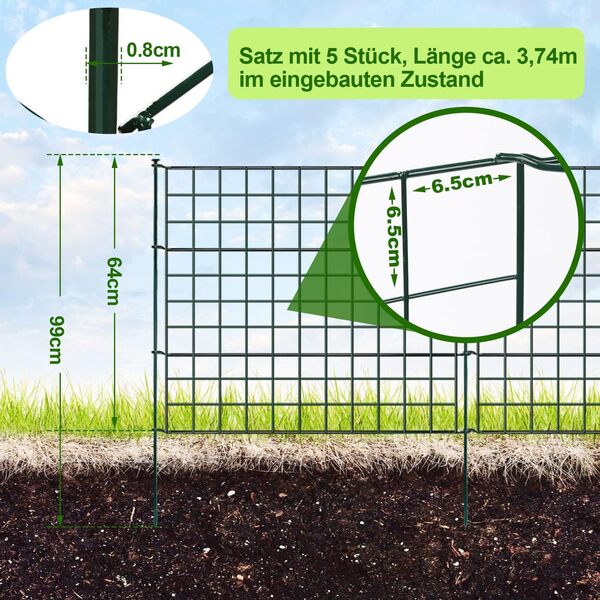 Clôture d'Étang et de Jardin - Set 33 Pièces pour Camping, Enclos Libre - 15 Éléments à Emboîter, 18 Barres de Fixation (Droite)