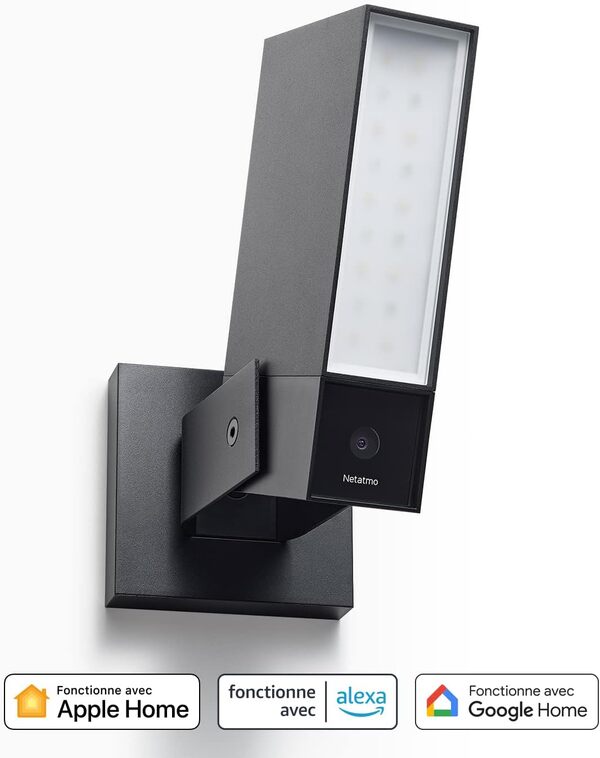 Netatmo Caméra de Surveillance Extérieure Connectée Intelligente avec Éclairage Intégré 12W, Détection des Personnes/Animaux/Véhicules, Vidéo HD 1080p 4MP, Vision Nocturne IR, Stockage Local, NOC-AMZ