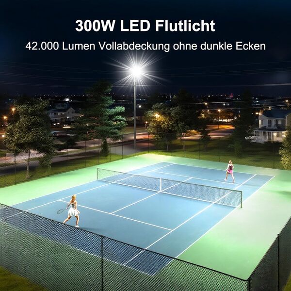 Projecteur Extérieur LED Puissant 300W avec Boîte de Raccordement, 42000LM Super Lumineux, Blanc Froid 6500K, 230V, IP67 Étanche, Éclairage pour Terrain de Sport et Parking [Classe énergétique E]
