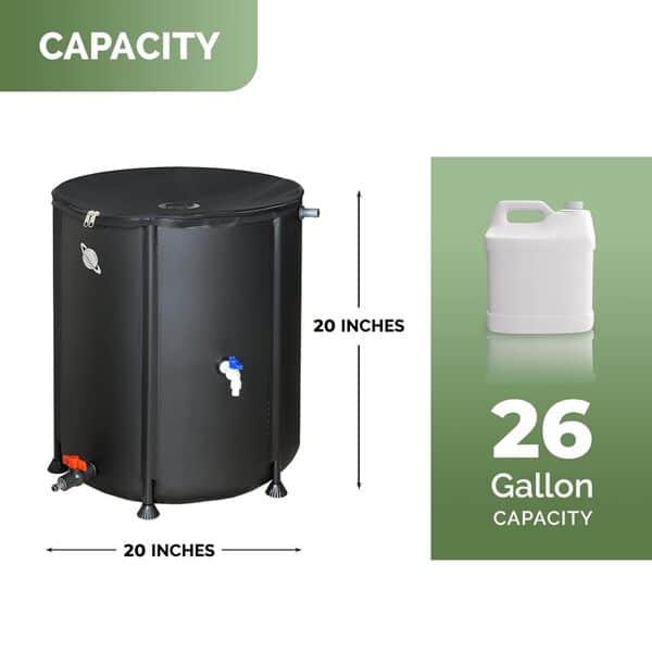 Lostronaut Réservoir d'eau de Pluie Portable de 98 litres – Système de Collecte d'eau de Pluie Pliable – Baril collecteur de Pluie avec Deux robinets et kit de trop-Plein – Comprend 25 étiquettes de