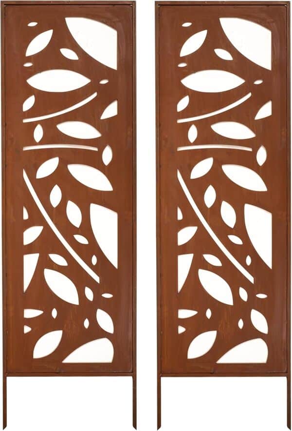 Kapaga - Lot de 4 Brise-vues en Métal Corten 160 x 50 cm - Effet Rouillé - Paravent Rustique pour Jardin - Panneaux de Protection Extérieurs - Élément Décoratif de Jardin - Clôture Déco (Imprimé 2)