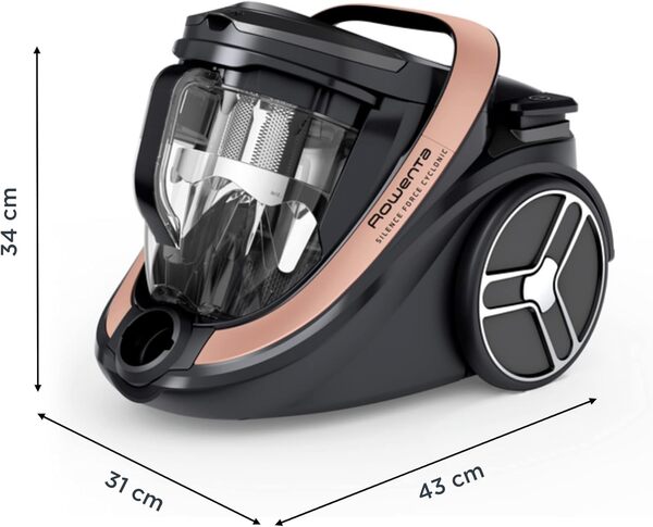 ROWENTA Aspirateur sans Sac Silence Force Cyclonic Effitech RO7954EA, Veuillez Vous référer à la Feuille de Construction du Produit, Noir/Or Rose, 500 W, 2.5 liters, 59 décibeles