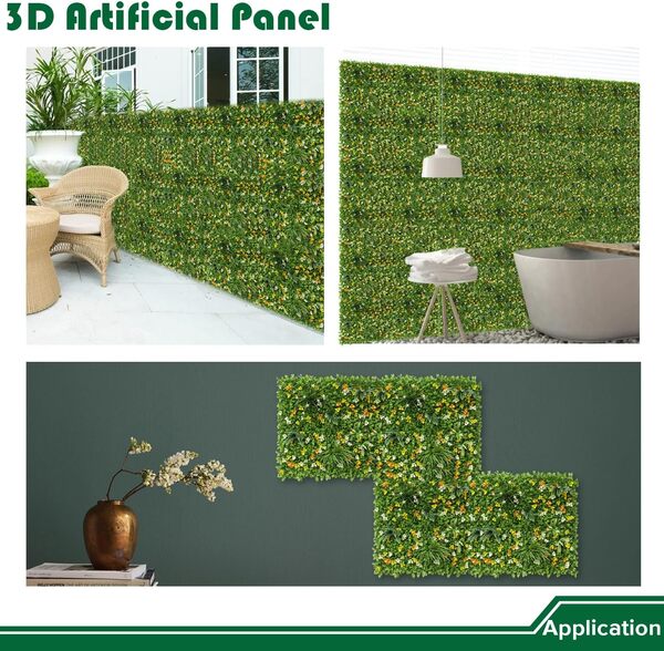 Lot de 06 panneaux de buis artificiel 3D - Clôture d'intimité - Haie topiaire - Protection UV - Décoration murale pour extérieur/intérieur - 101,6 x 101,6 cm