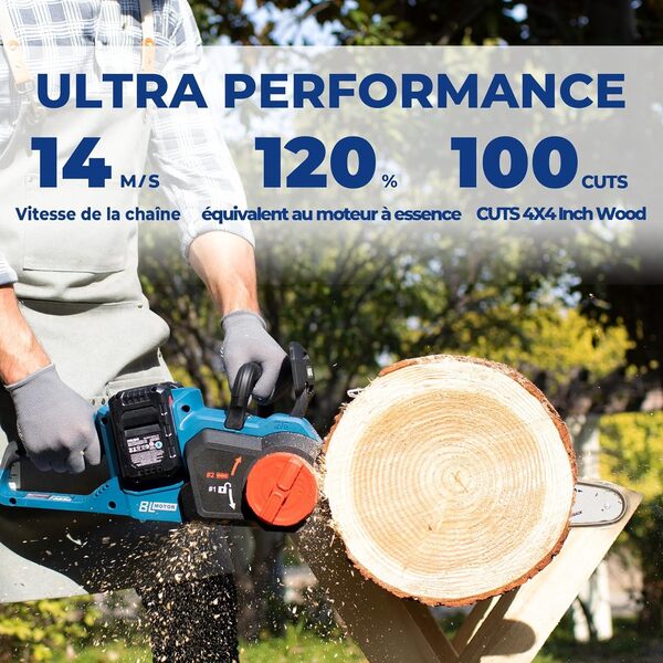 Dong Cheng Tronçonneuse sans fil 40V, Tronçonneuse à Batterie 38 cm de longueur de coupe, Moteur sans balais 14 m/s vitesse de coupe, fournie avec 2 batteries 4,0 Ah et Chargeur