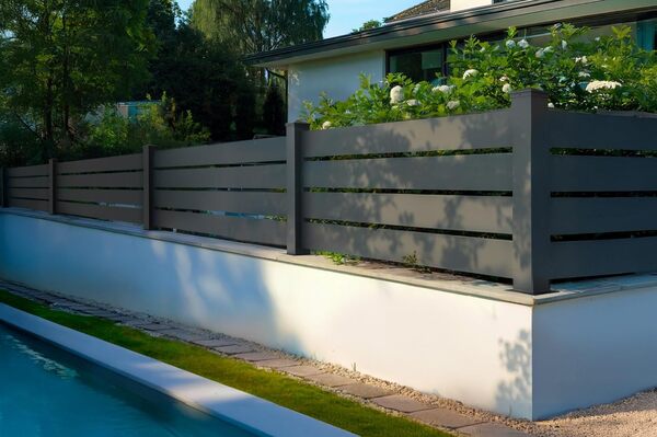 Casanoov Panneau de Clôture VOGEL 1,9x0,80m Aluminium Gris Anthracite – Clôture de Jardin Ajourée sur Muret – Résistante Intempéries Anti-Corrosion – Montage Facile Kit Complet Poteaux et Platines