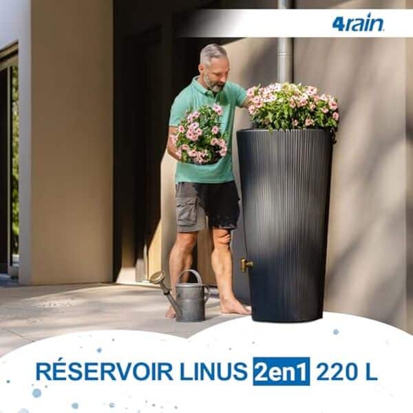 Découvrez le récupérateur d'eau de pluie 4rain Linus 2en1 220L : efficacité, design et conseils pour économiser l'eau chez vous en toute simplicité
