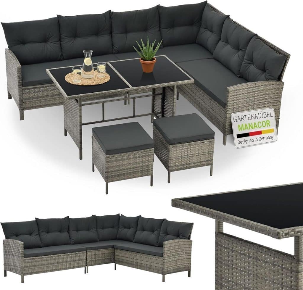 Test du salon de jardin Juskys Manacor : confort et style en polyrotin pour 7 personnes