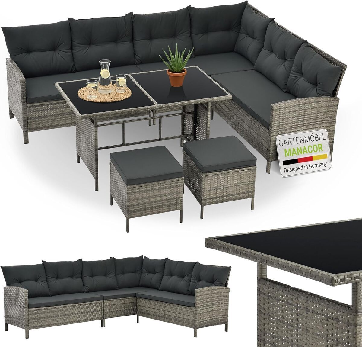 Test du salon de jardin Juskys Manacor : confort et style en polyrotin pour 7 personnes