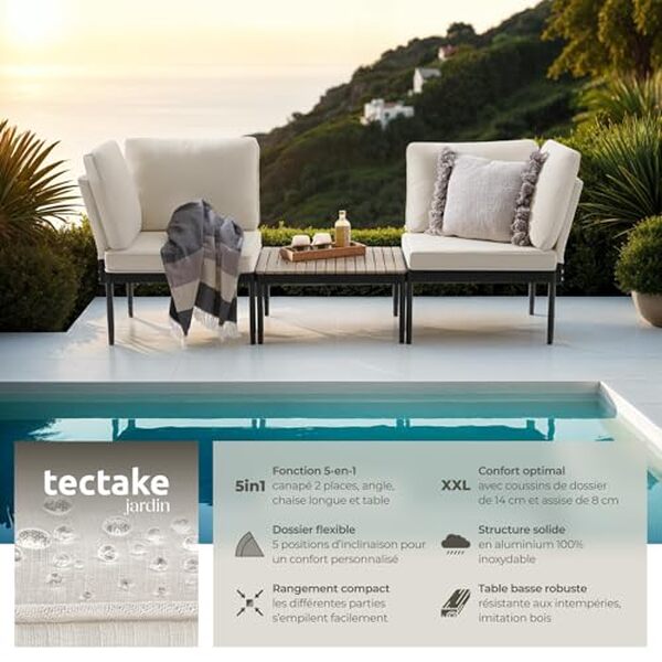 Découvrez notre test complet du salon de jardin modulable 5 en 1 TecTake : avis, avantages, inconvénients et caractéristiques techniques pour bien choisir votre mobilier de jardin. 