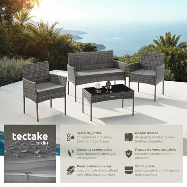 Découvrez notre test complet du salon de jardin TecTake en résine tressée : qualité, durabilité et design. Avis détaillé et caractéristiques pour bien choisir votre mobilier de jardin.