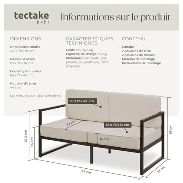 Découvrez notre test détaillé du canapé de jardin TecTake® 2 places avec coussins épais : confort, qualité et prix analysés pour vous.