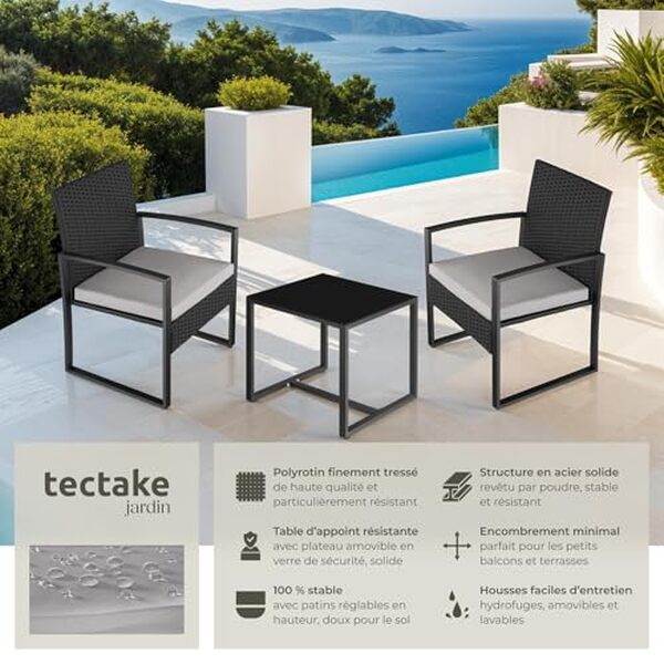 Découvrez notre test du salon de jardin TecTake® en poly rotin noir : confort, durabilité et design moderne pour votre espace extérieur. Avis complet et conseils d'achat.