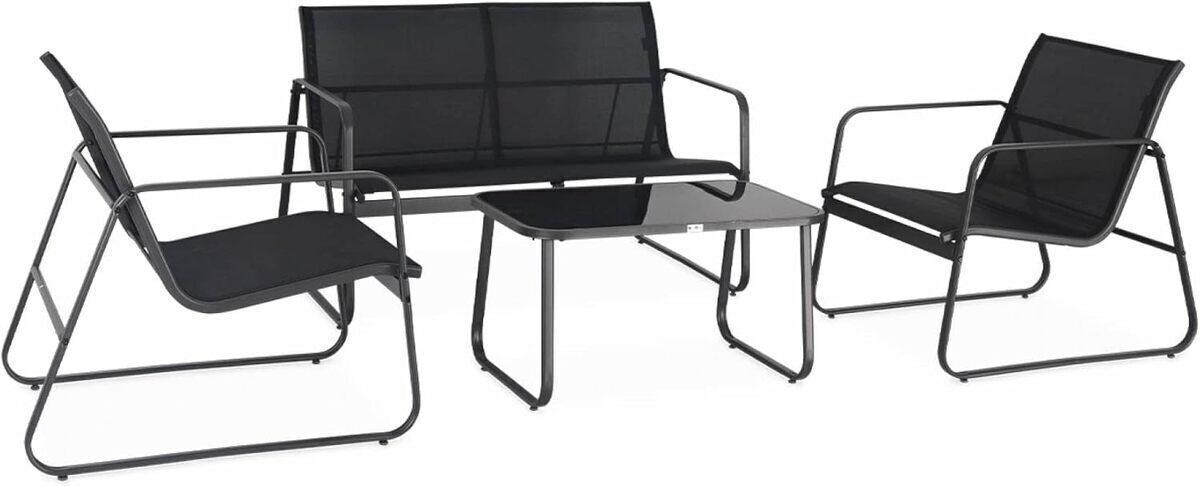 Test : salon de jardin en métal et textilène noir pour 4 personnes